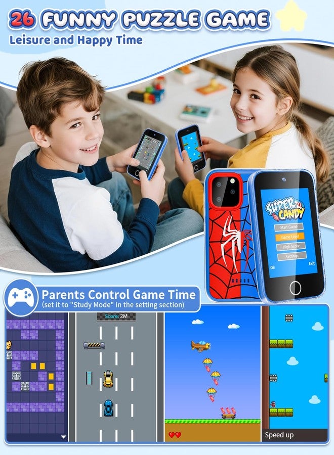 FKATEEN Kids Phone 3.5" Touchscreen, Pretend Smartphone with Dual Camera, Spider Toy Phone for Boys 3-8, Learning ABC & Habit Tracker, Birthday - Image 5